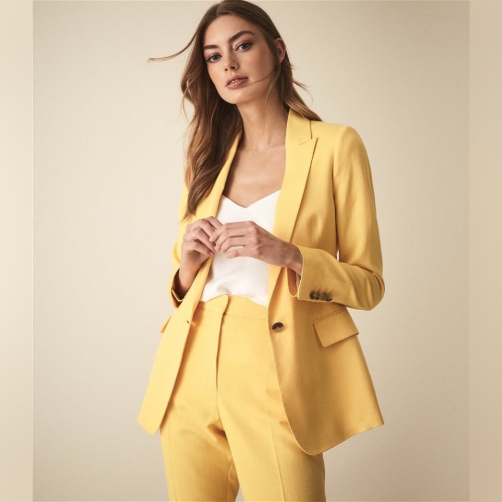 REISS Women's Haya Jacket Single Breasted Blazer Sun Yellow Size US 10 $440 - Picture 2 of 8